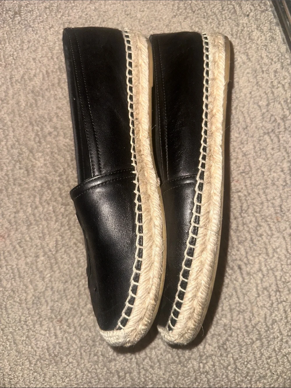 Saint Laurent Black Leather Espadrilles with Embossed YSL
